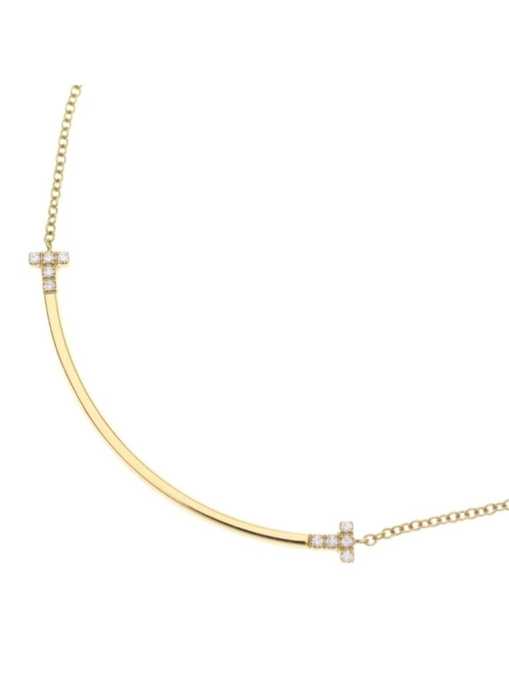Tiffany & Co T Smile Small Diamond Necklace 18k Yellow Gold